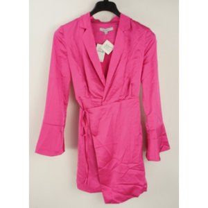 New One One Six Women's S Pink Satin‎ Long Sleeve Knee Length Shirt Dress